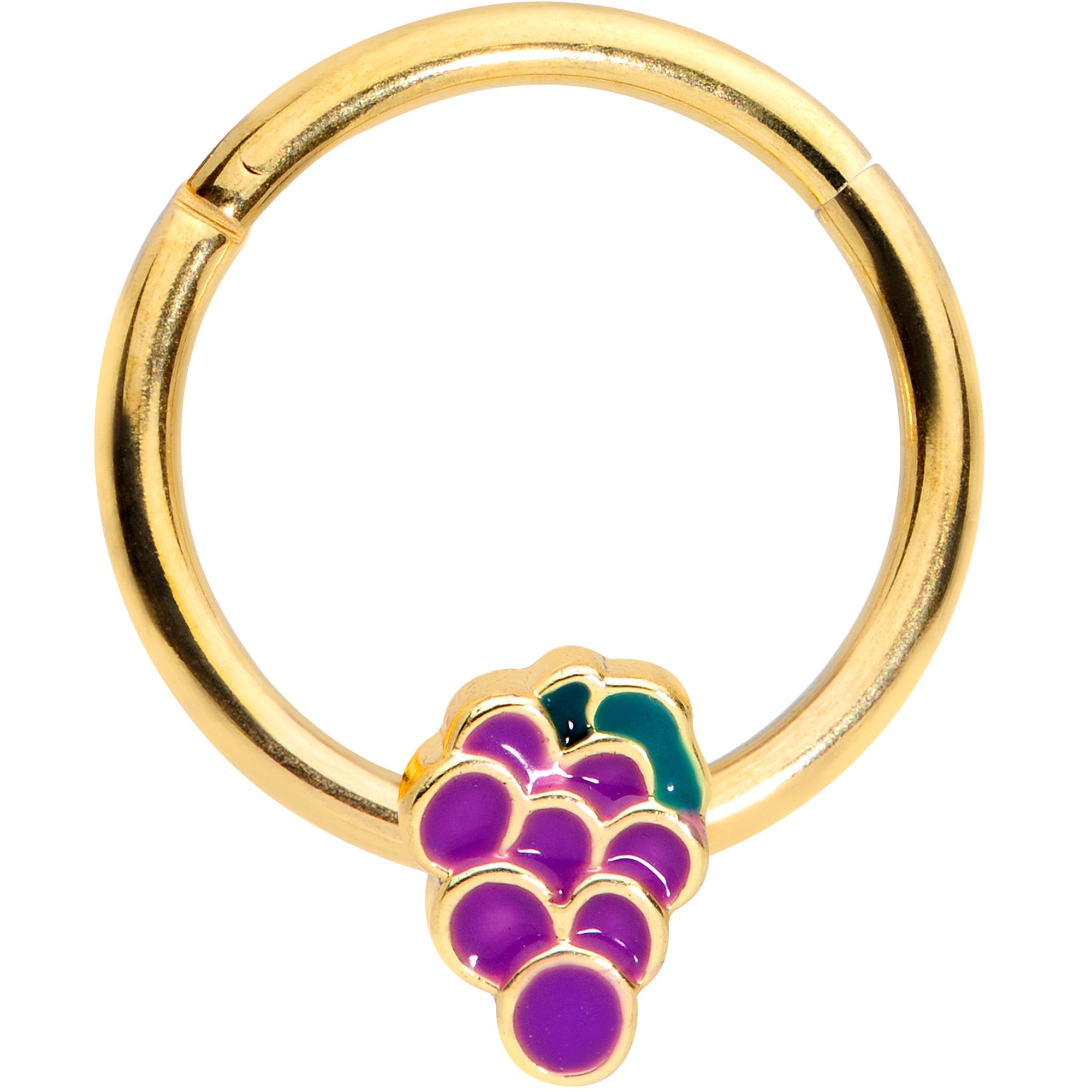 16G 3/8  Gold Tone Sweet Purple Grapes Hinged Segment Ring
