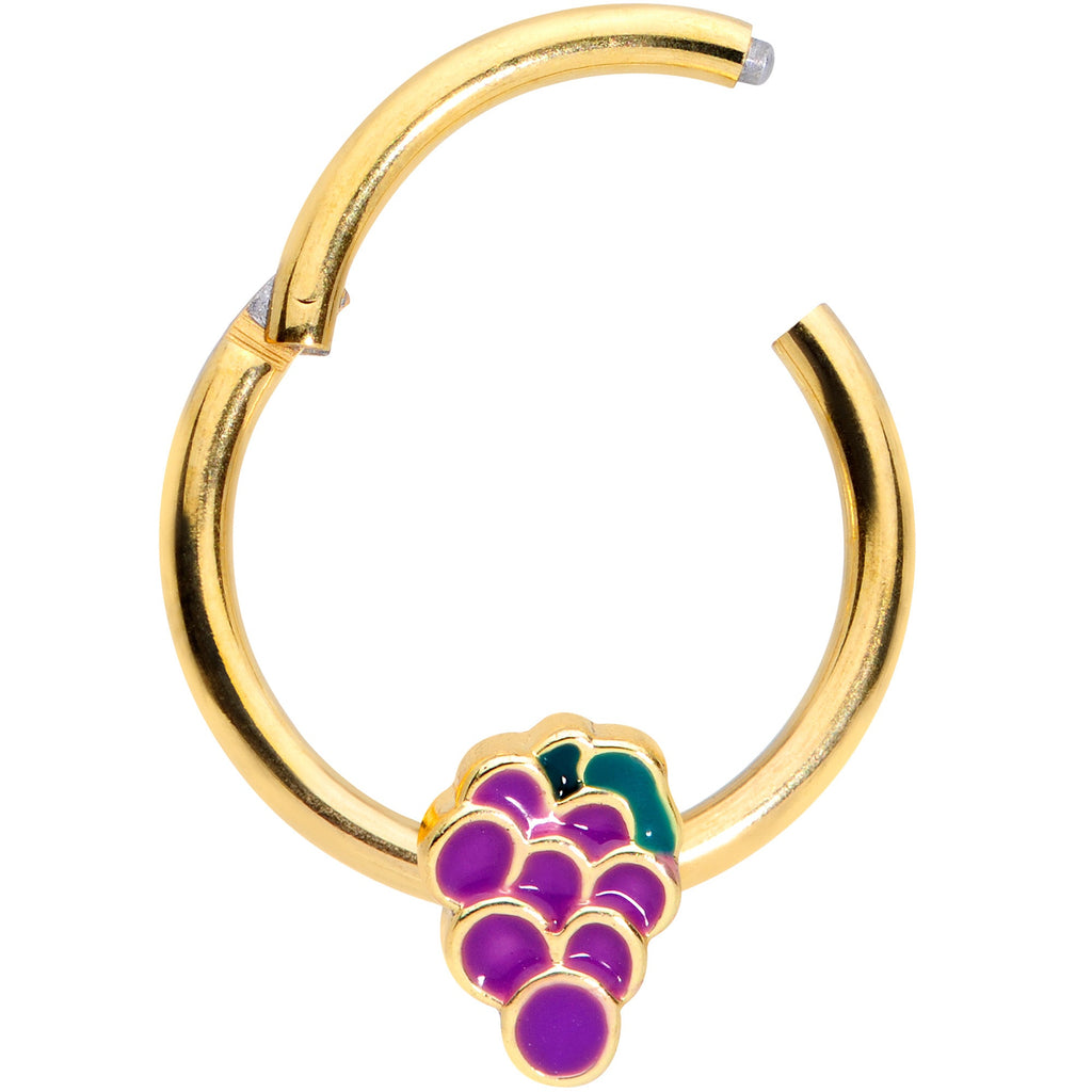 16G 3/8  Gold Tone Sweet Purple Grapes Hinged Segment Ring