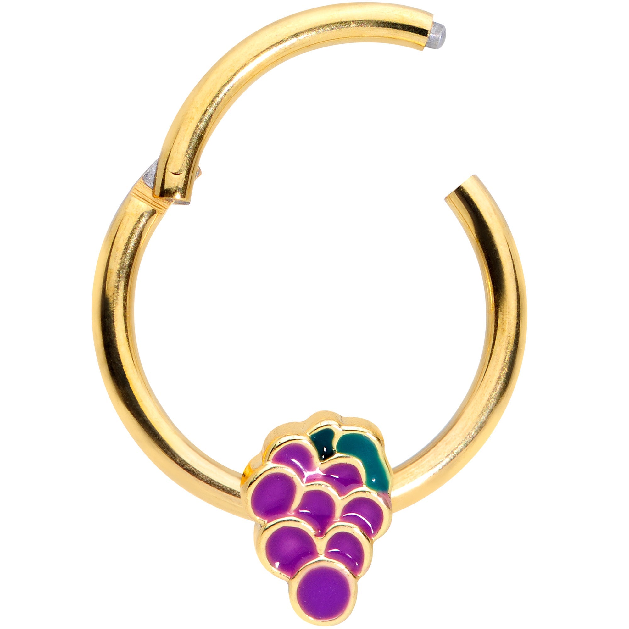 16G 3/8  Gold Tone Sweet Purple Grapes Hinged Segment Ring