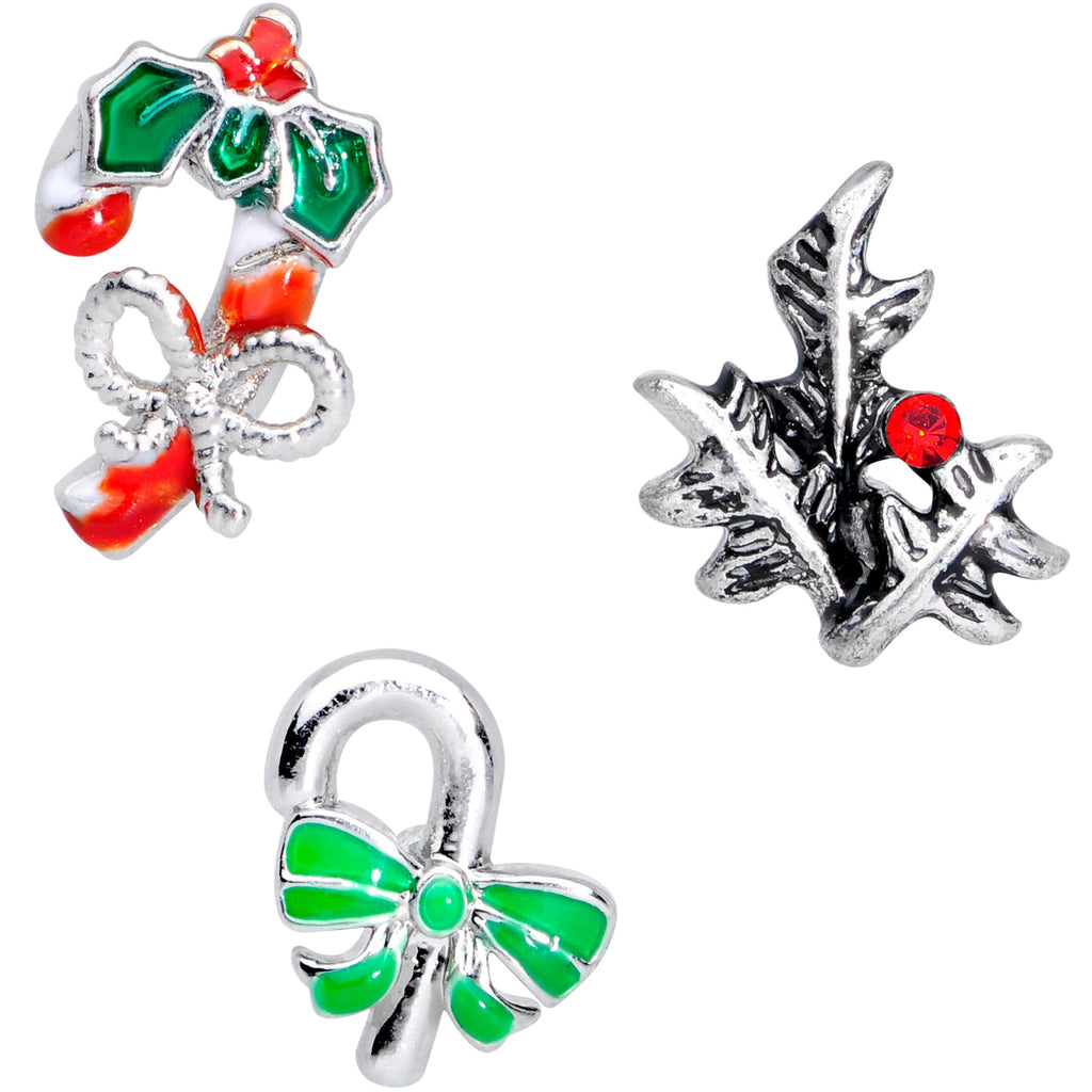16G 5/16 Red Gem Candy Christmas Labret Monroe Tragus Set of 3