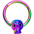 16G 3/8 Rainbow Plated Scary Skull Hinged Segment Ring