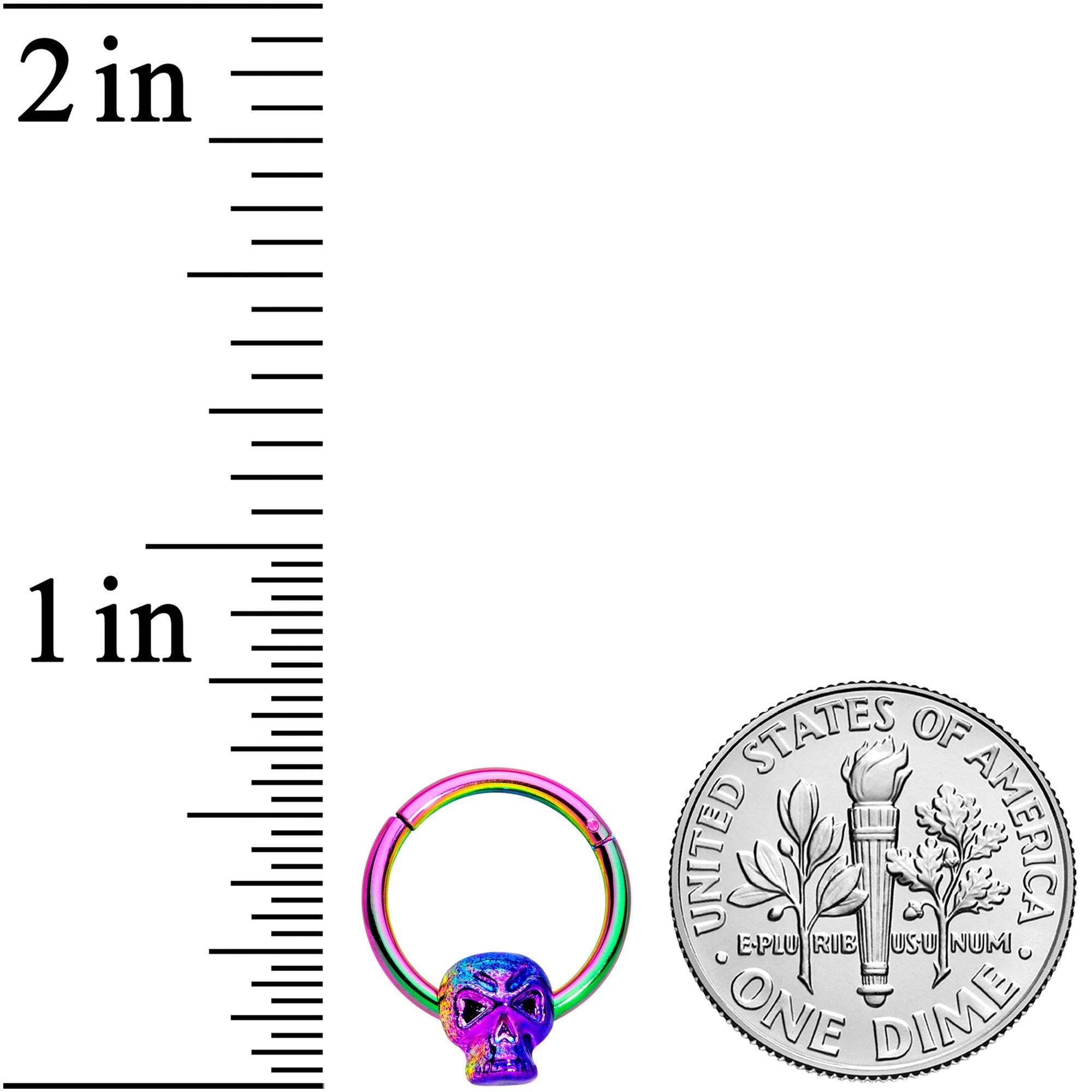 16G 3/8 Rainbow Plated Scary Skull Hinged Segment Ring