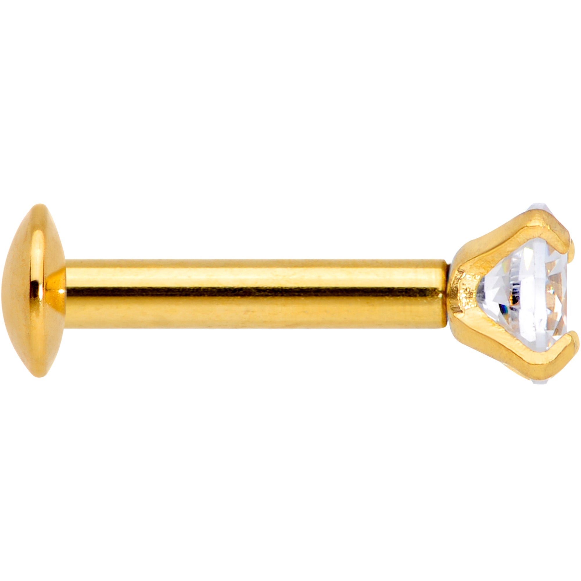 16G 1/4 CZ Gem Gold PVD 3mm Threadless Push In Labret Tragus