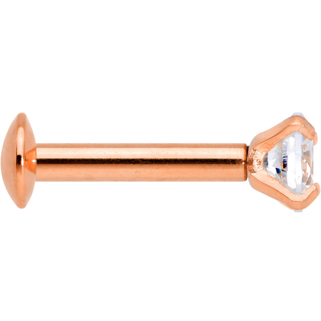 16G 1/4 CZ Gem Rose Gold PVD 3mm Threadless Push In Labret Tragus