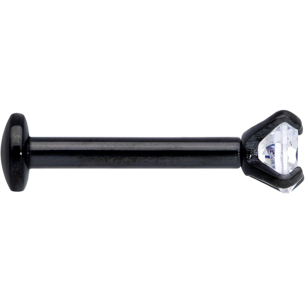 16G 5/16 CZ Gem Black 3mm Threadless Push In Labret Tragus