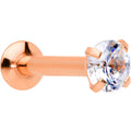 16G 5/16 CZ Rose Gold PVD 3mm Threadless Push In Labret Tragus