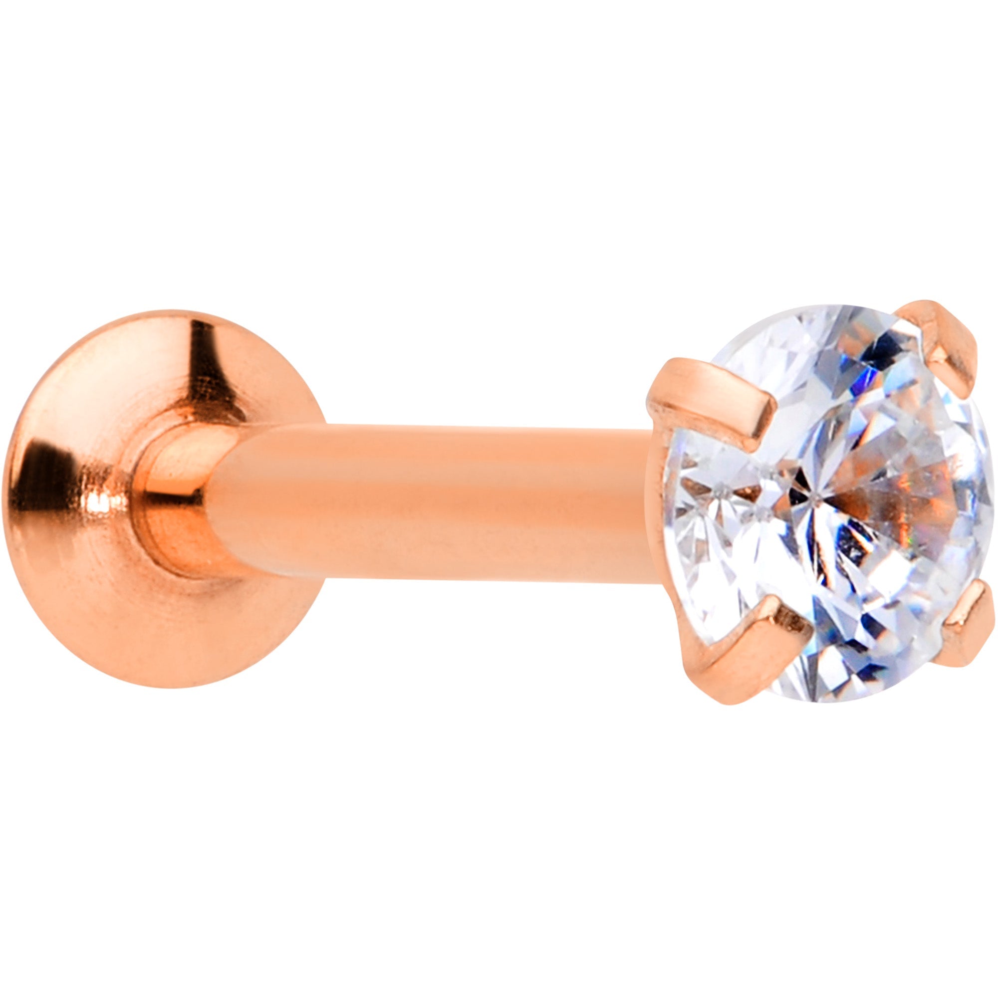16G 5/16 CZ Rose Gold PVD 3mm Threadless Push In Labret Tragus