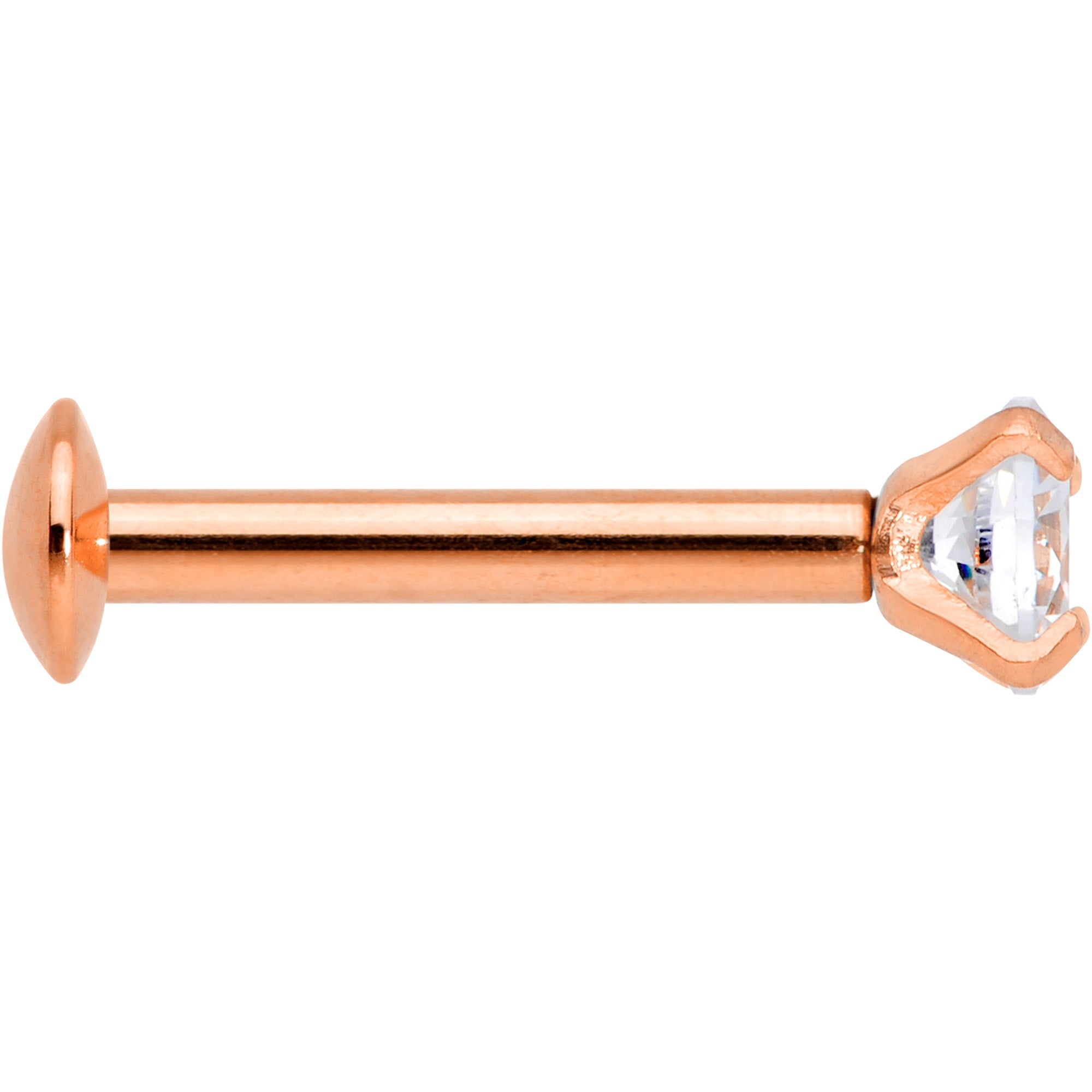 16G 5/16 CZ Rose Gold PVD 3mm Threadless Push In Labret Tragus