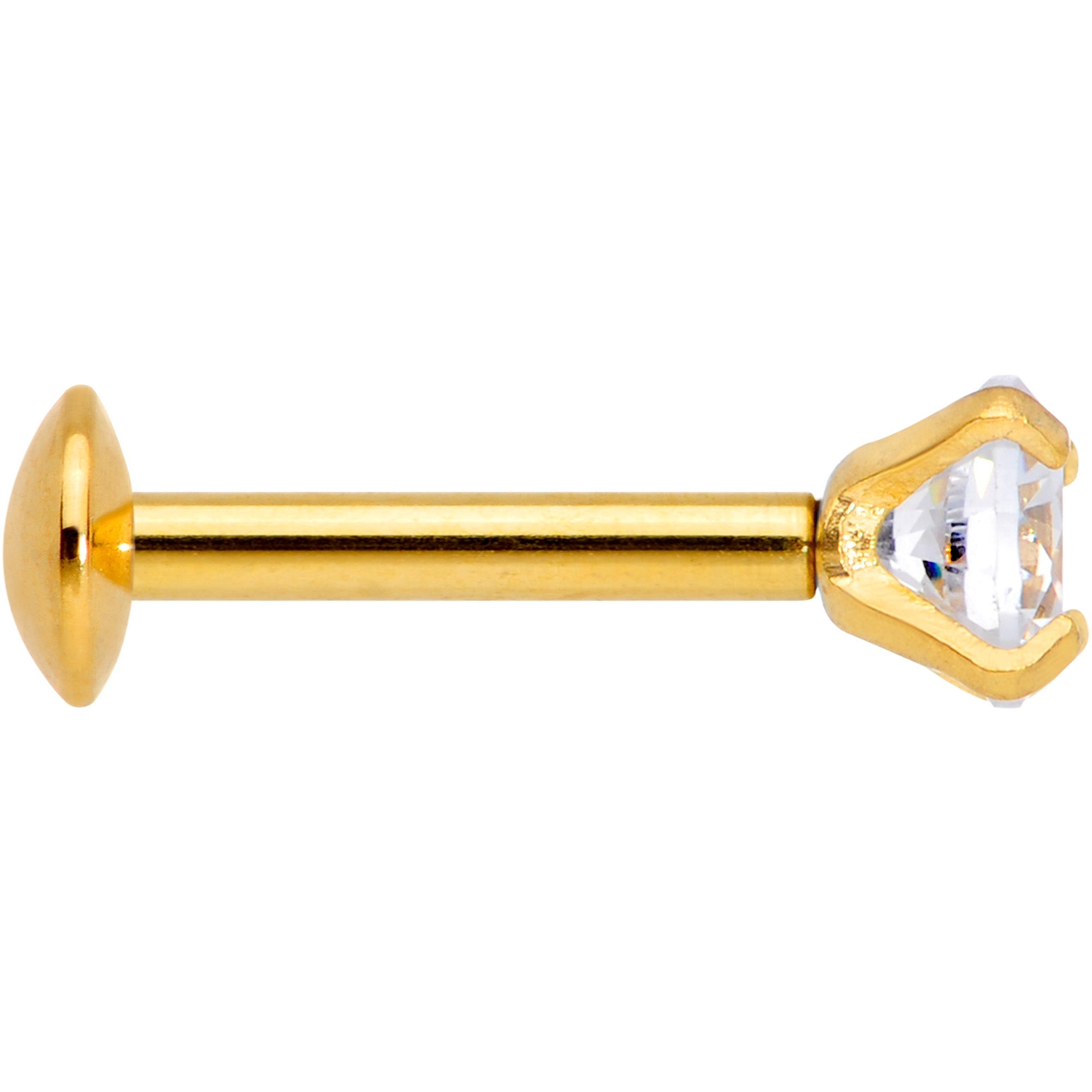 18G 1/4 CZ Gem Gold PVD 3mm Threadless Push In Labret Tragus