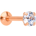 18G 1/4 CZ Gem Rose Gold PVD 3mm Threadless Push In Labret Tragus