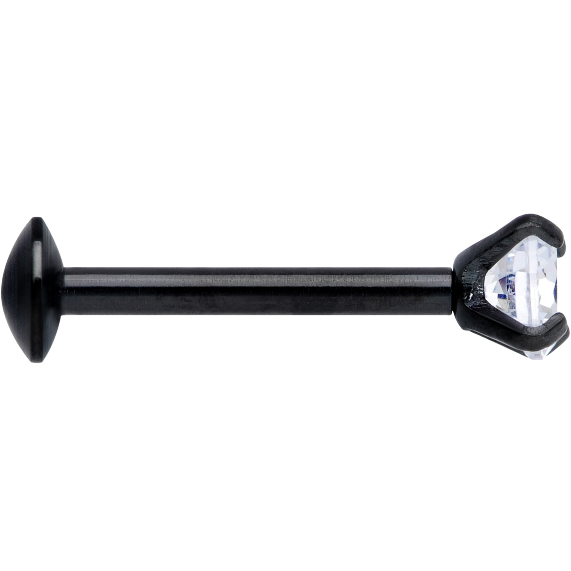 18G 5/16 CZ Gem Black 3mm Threadless Push In Labret Tragus