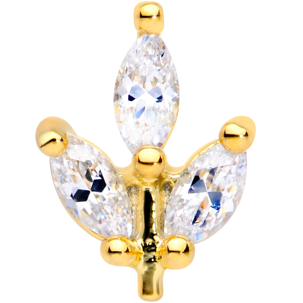 16G 1/4 CZ Gem Gold PVD Leaf Threadless Push In Labret Tragus