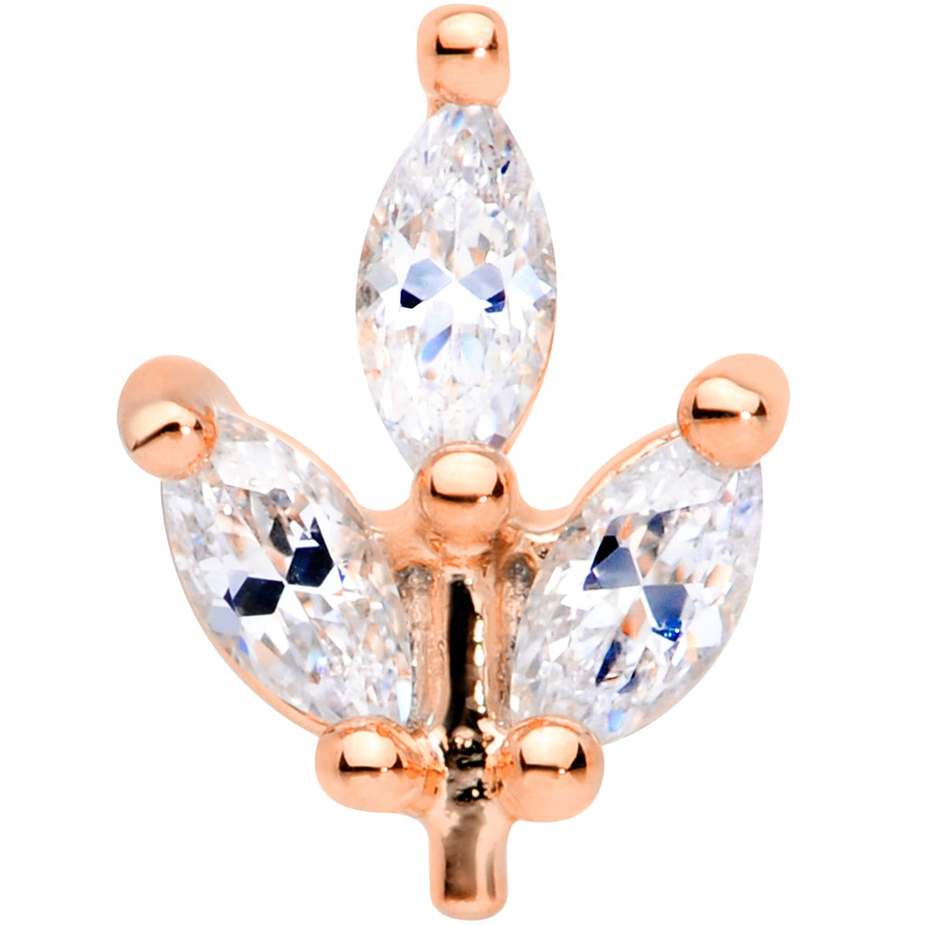 16G 1/4 CZ Rose Gold PVD Leaf Threadless Push In Labret Tragus