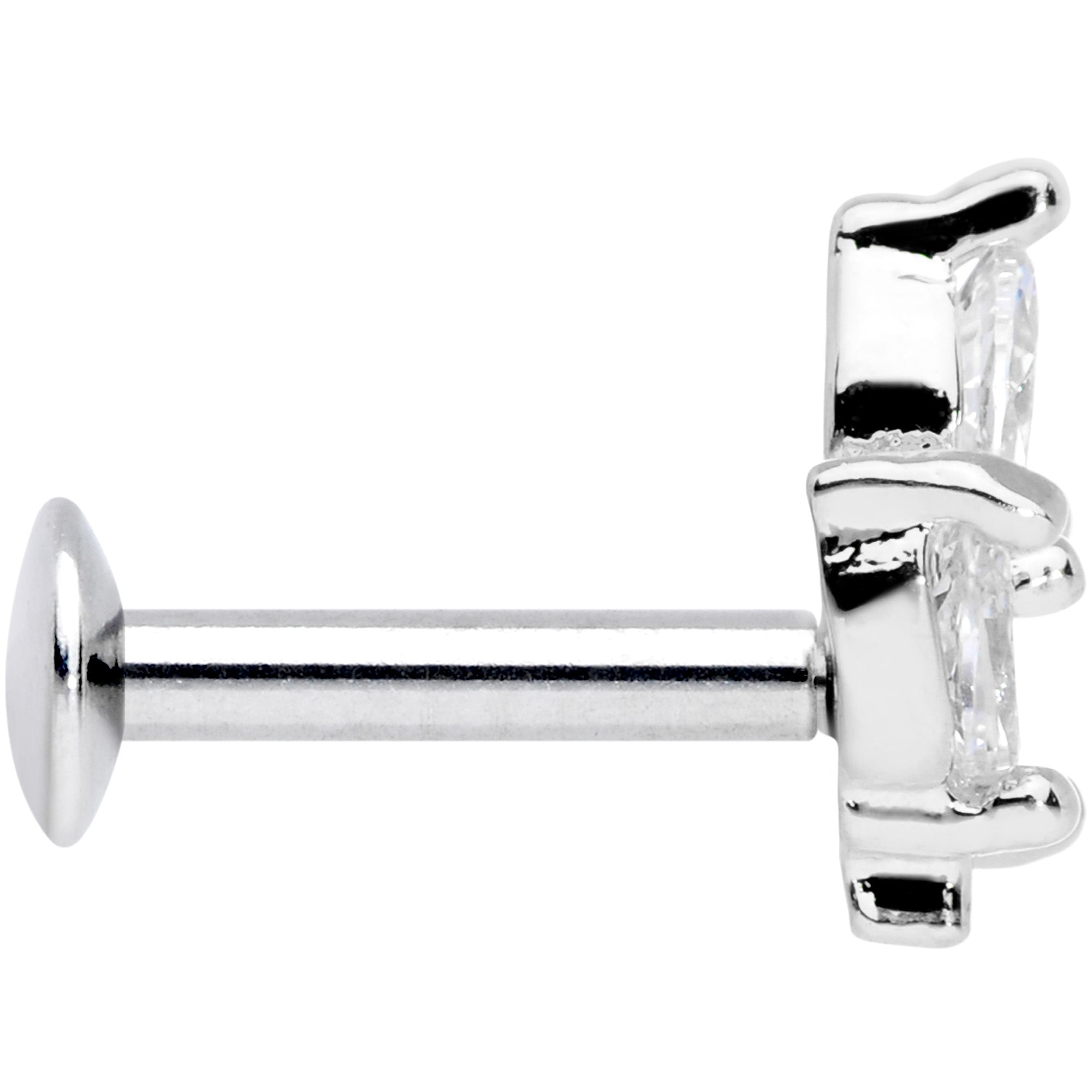 16G 1/4 CZ Gem Leaf Threadless Push In Labret Tragus