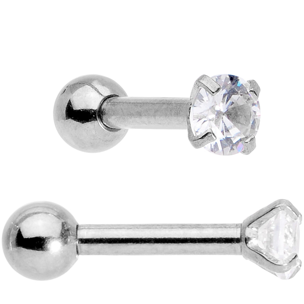 Clear CZ Gem Segment Ring Cartilage Industrial Set of 3