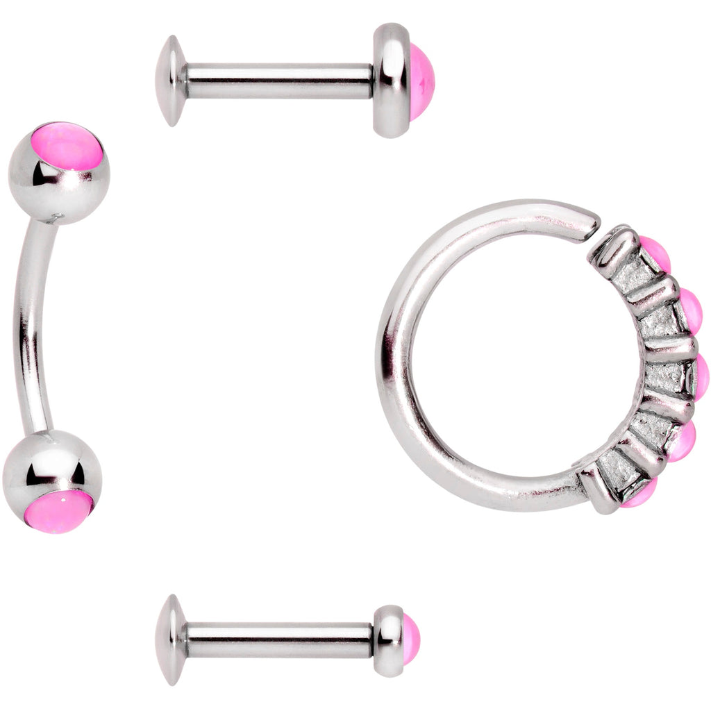 16G Pink Orb Septum Labret Cartilage Tragus Set of 4