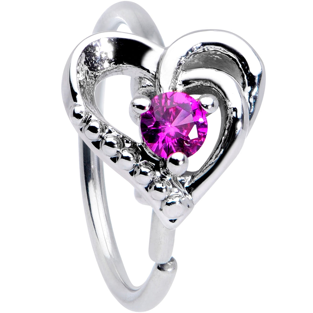 20G 5/16 Pink Gem Swirling Heart Valentine Nose Hoop