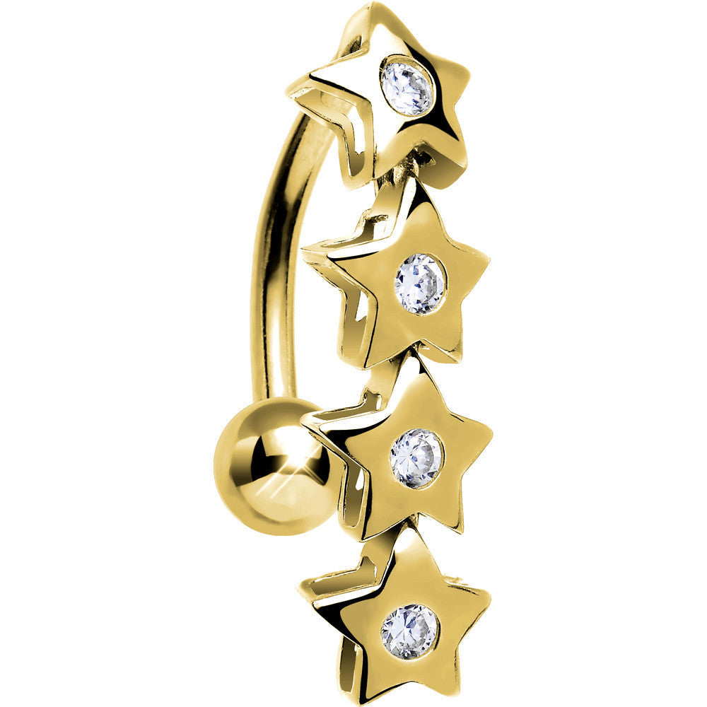 16G Solid 14K Yellow Gold TOP MOUNT Cubic Zirconia STAR DROP Belly Ring