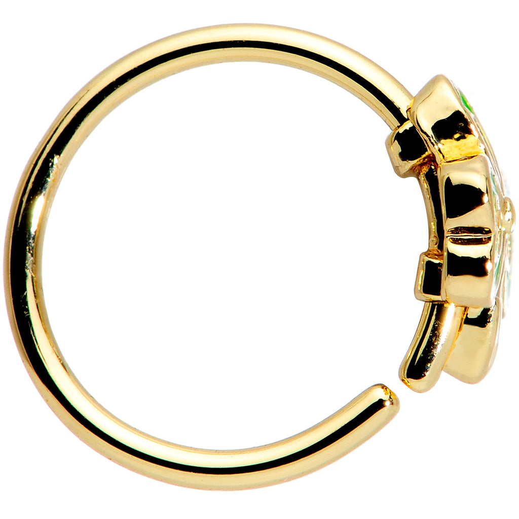 20G 5/16 Gold Tone Green Heart Shamrock St Patricks Day Nose Hoop