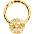 16G 3/8 Clear Gem Gold Tone Peace Sign Hinged Segment Ring