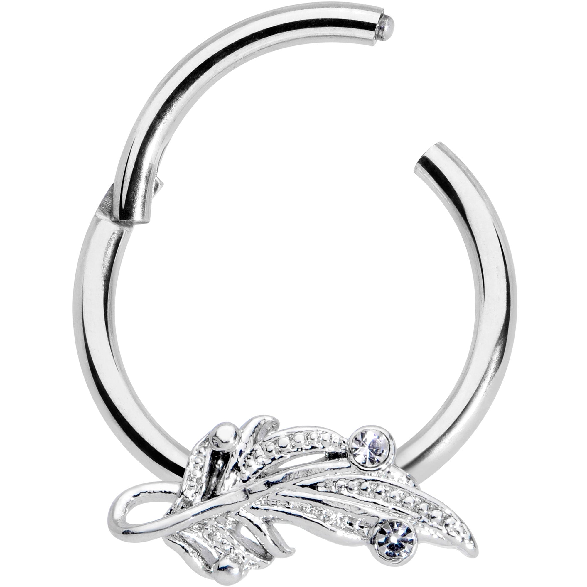 16G 3/8 Clear Gem Elegant Swirl Hinged Segment Ring