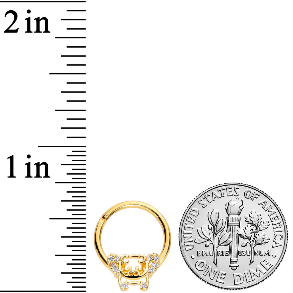16G 3/8 Clear Gem Gold Tone Flying Pigs Hinged Segment Ring