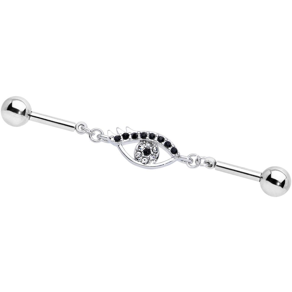 14G Clear Black Gem Wide Eye Double Industrial Barbell 40mm