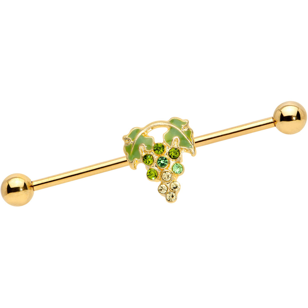 14G Green Gem Gold Tone Bunch of Grapes Industrial Barbell 38mm