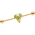 14G Green Gem Gold Tone Bunch of Grapes Industrial Barbell 38mm