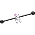 14G Black Skeleton Girl Halloween Industrial Barbell 38mm