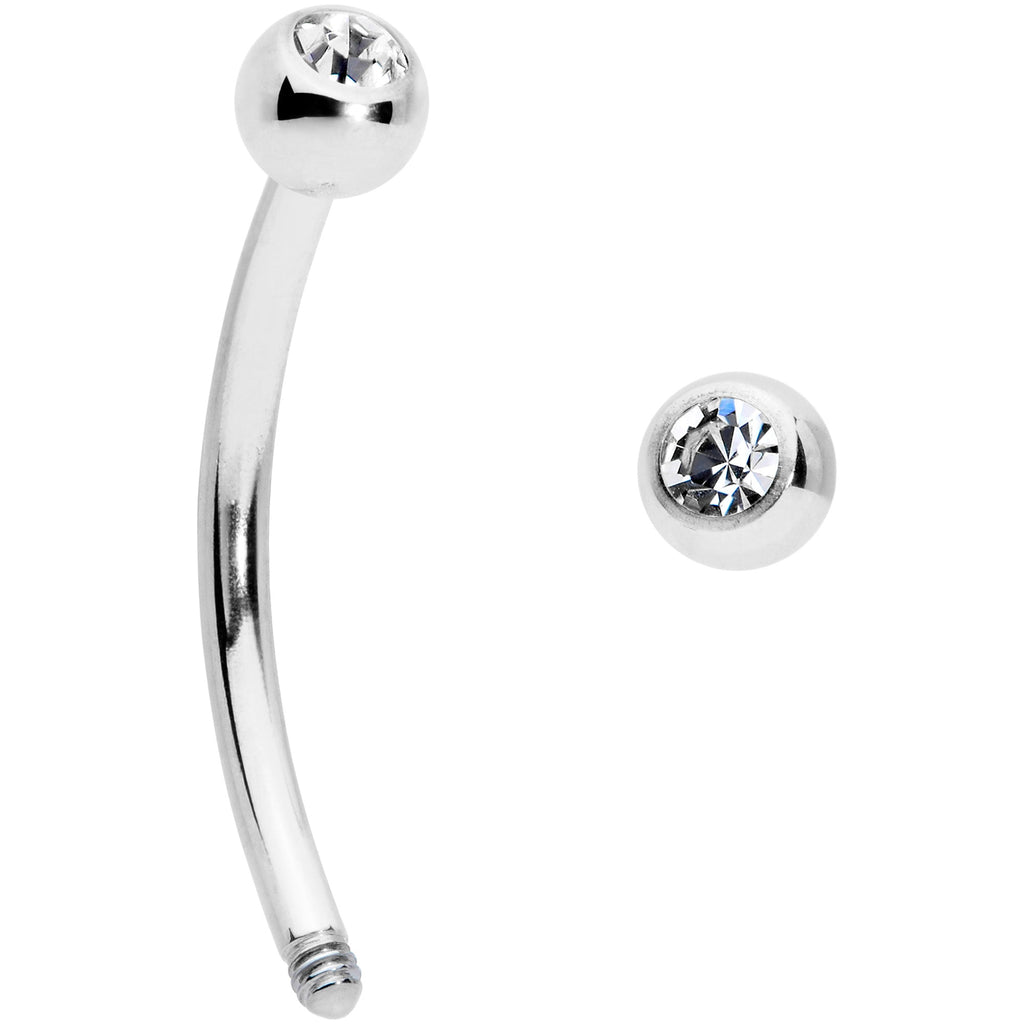 16G 1/2 Clear Gem Ball End Curved Barbell