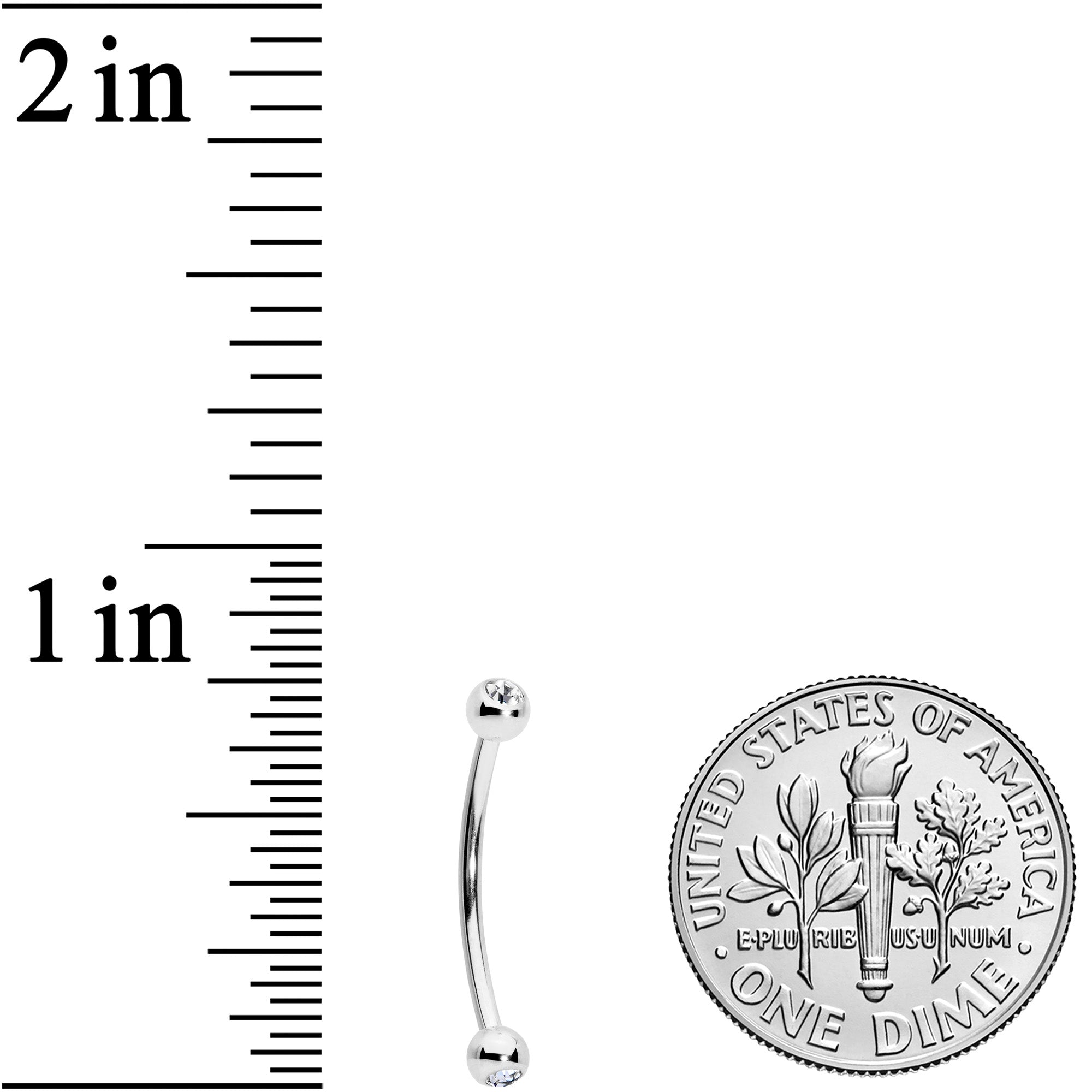 16G 9/16 Clear Gem Ball End Curved Barbell
