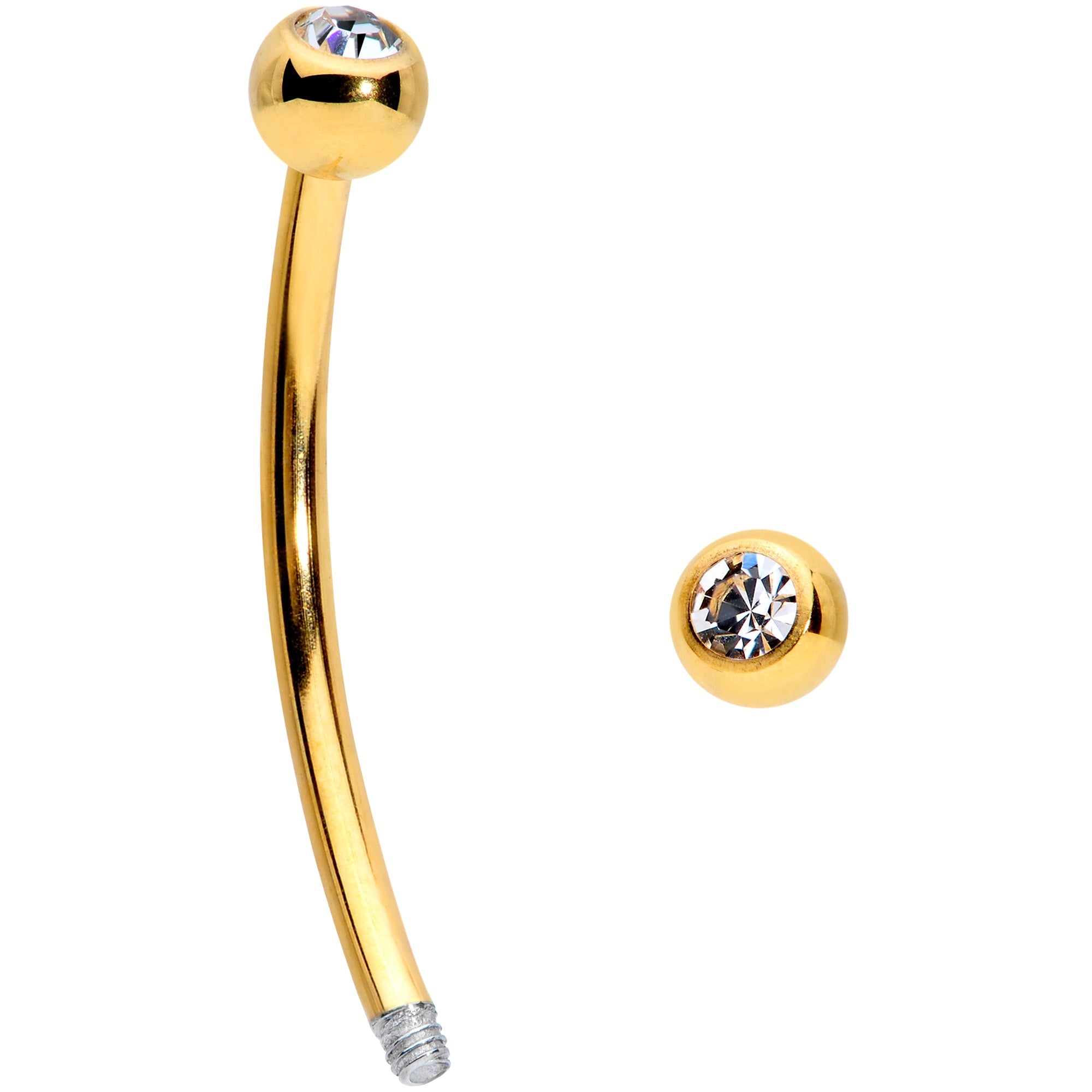 16G 9/16 Color Gem Ball End Gold Tone Curved Barbell