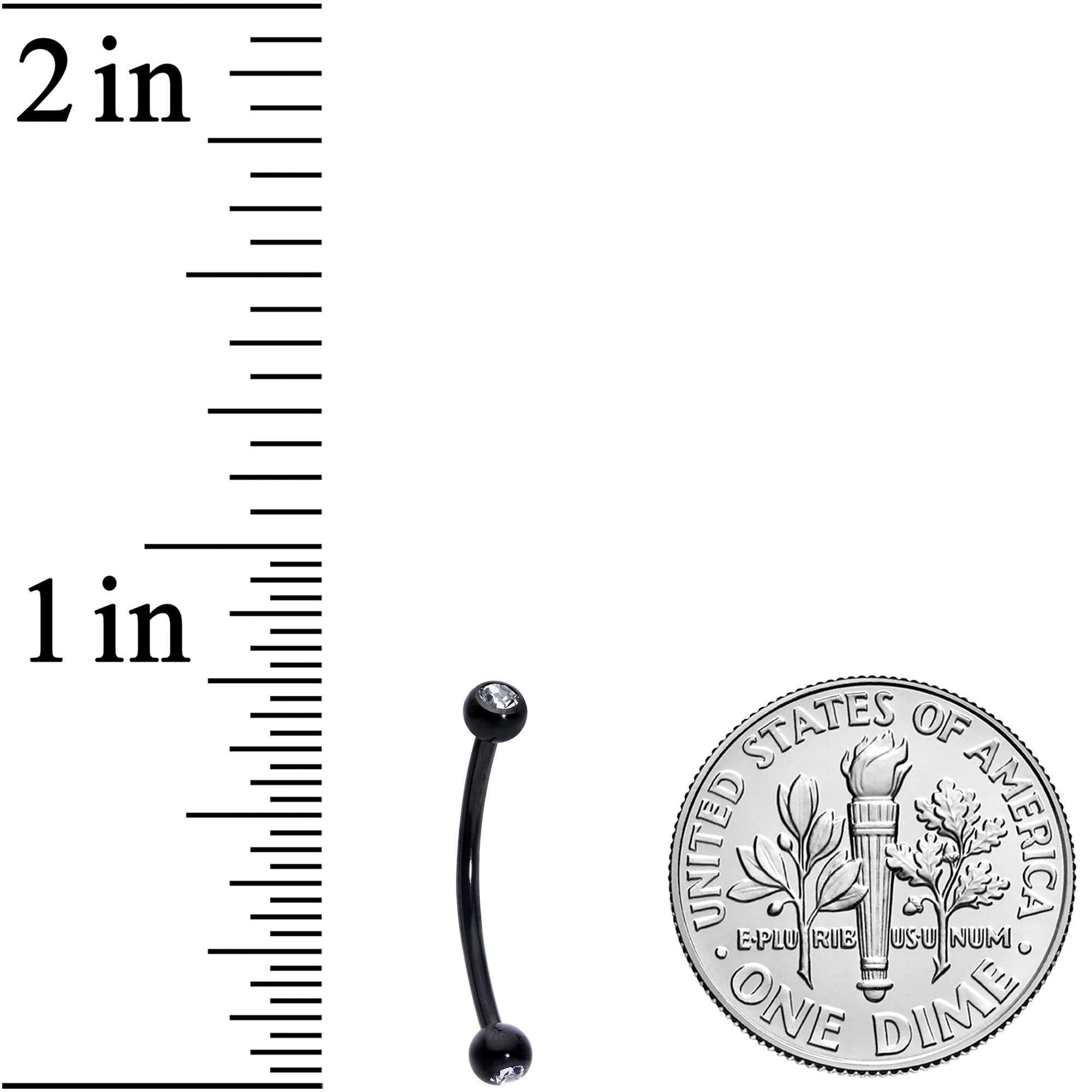 16G 9/16 Clear Gem Ball End Black Curved Barbell