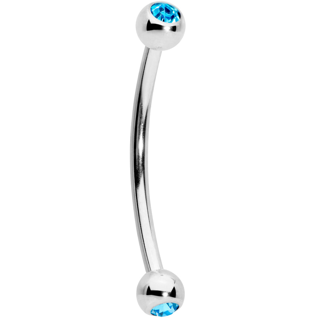 16G 9/16 Aqua Gem Ball End Curved Barbell