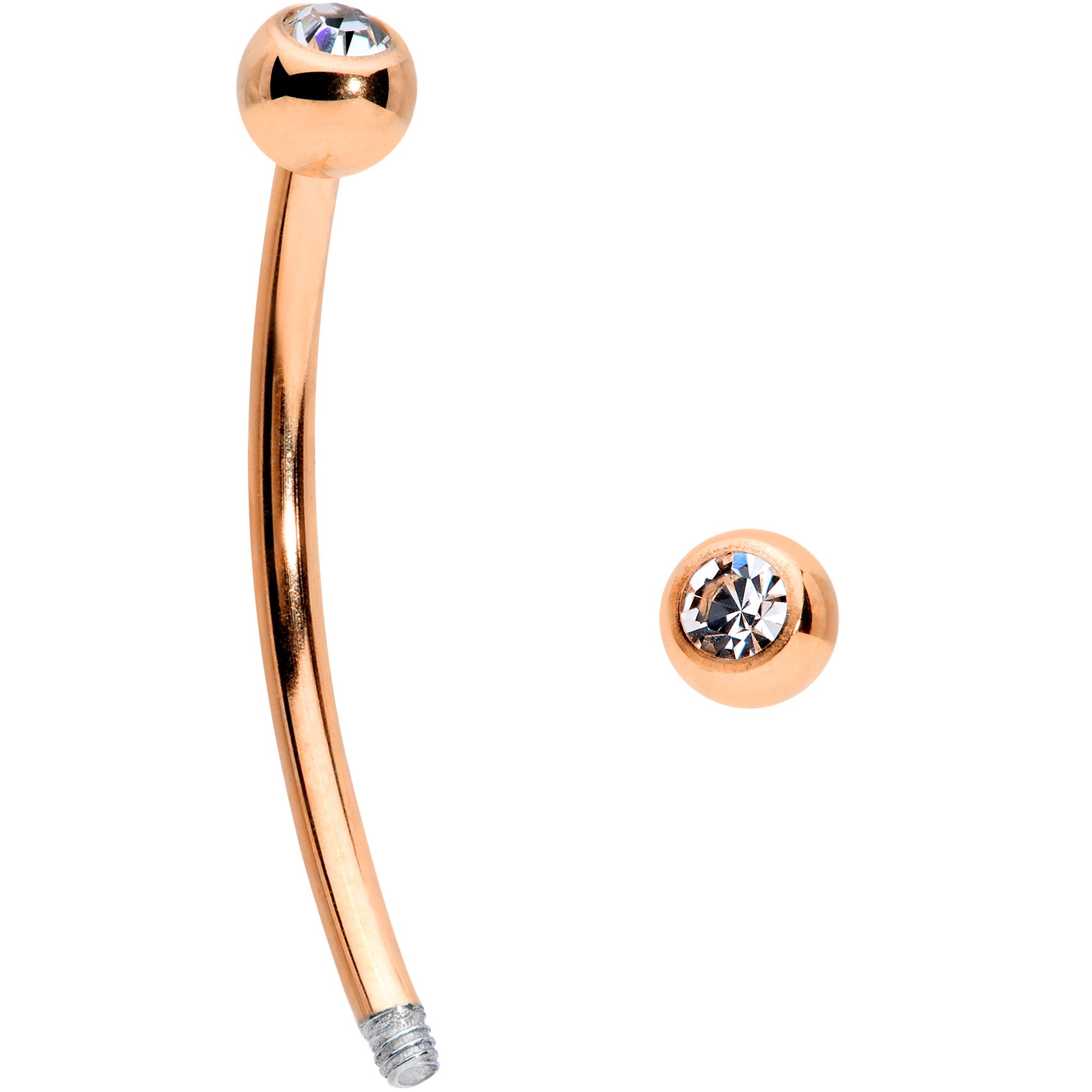 16G 9/16 Clear Gem Ball End Rose Gold Tone Curved Barbell