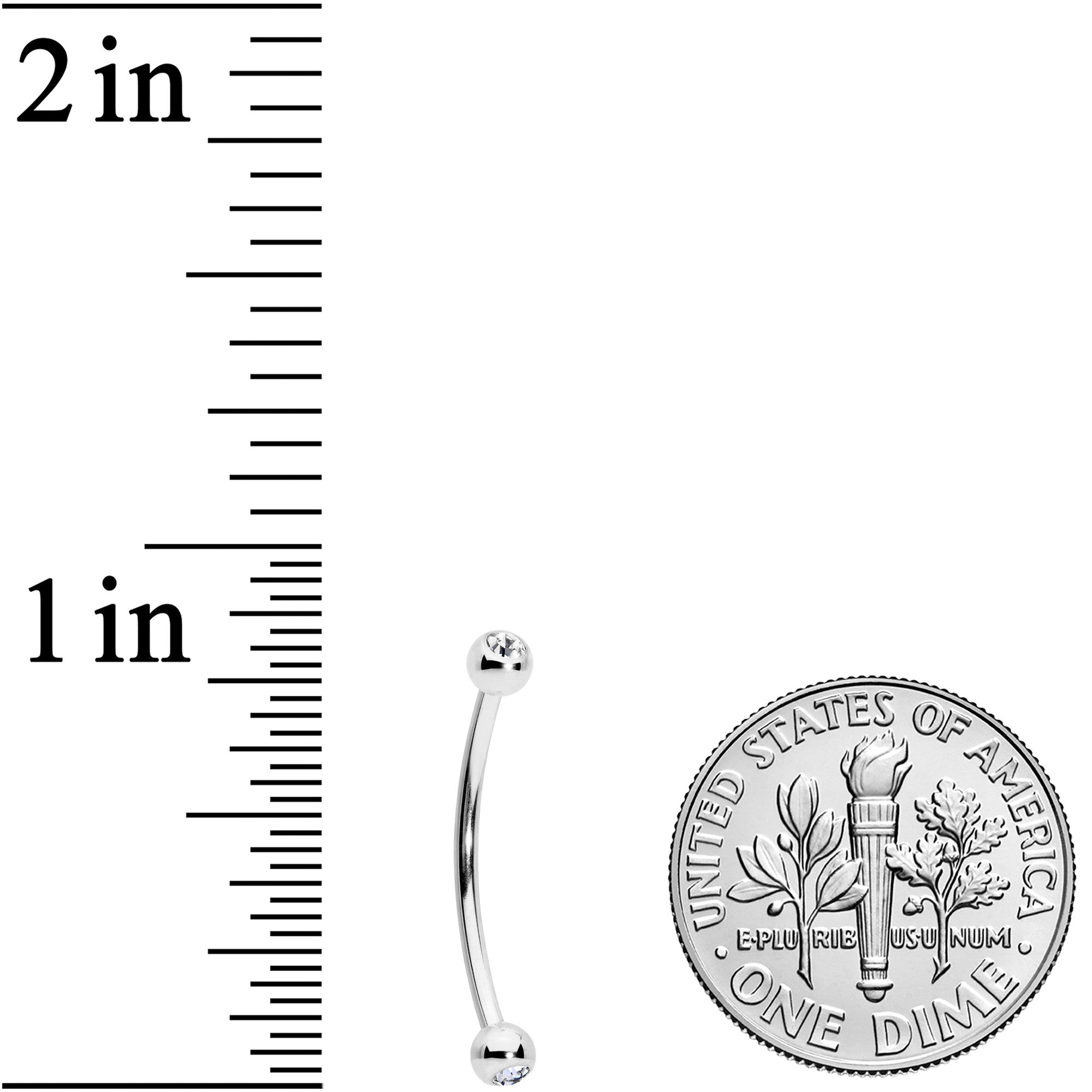 16G 5/8 Clear Gem Ball End Curved Barbell