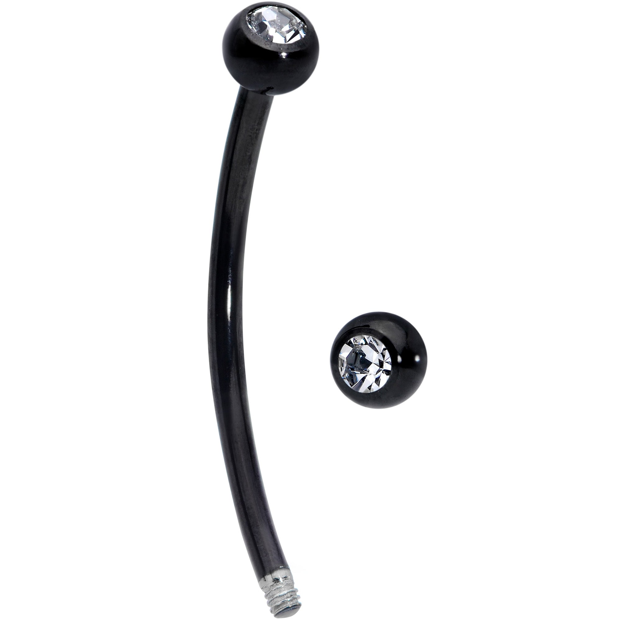 16G 5/8 Clear Gem Ball End Black Curved Barbell