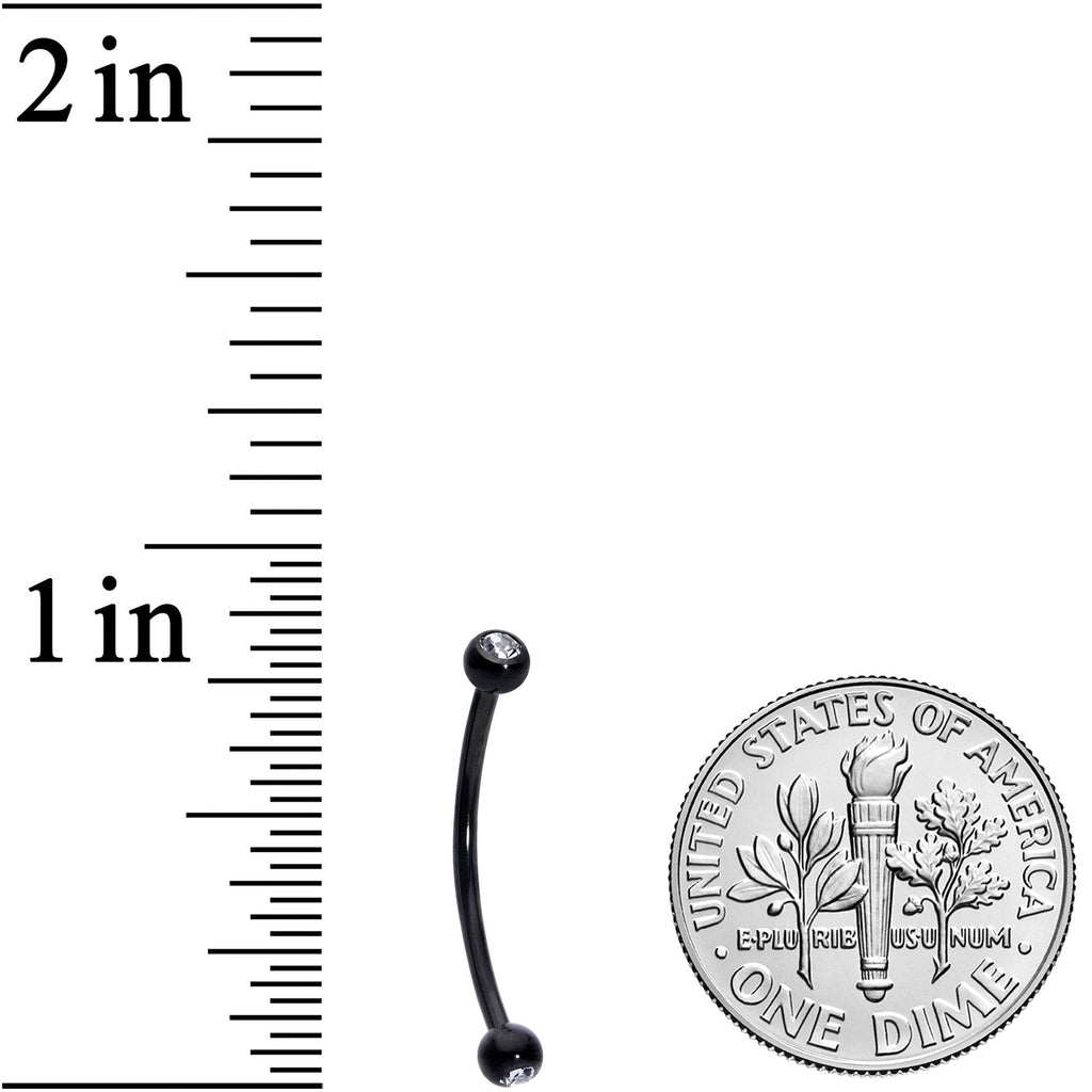 16G 5/8 Clear Gem Ball End Black Curved Barbell