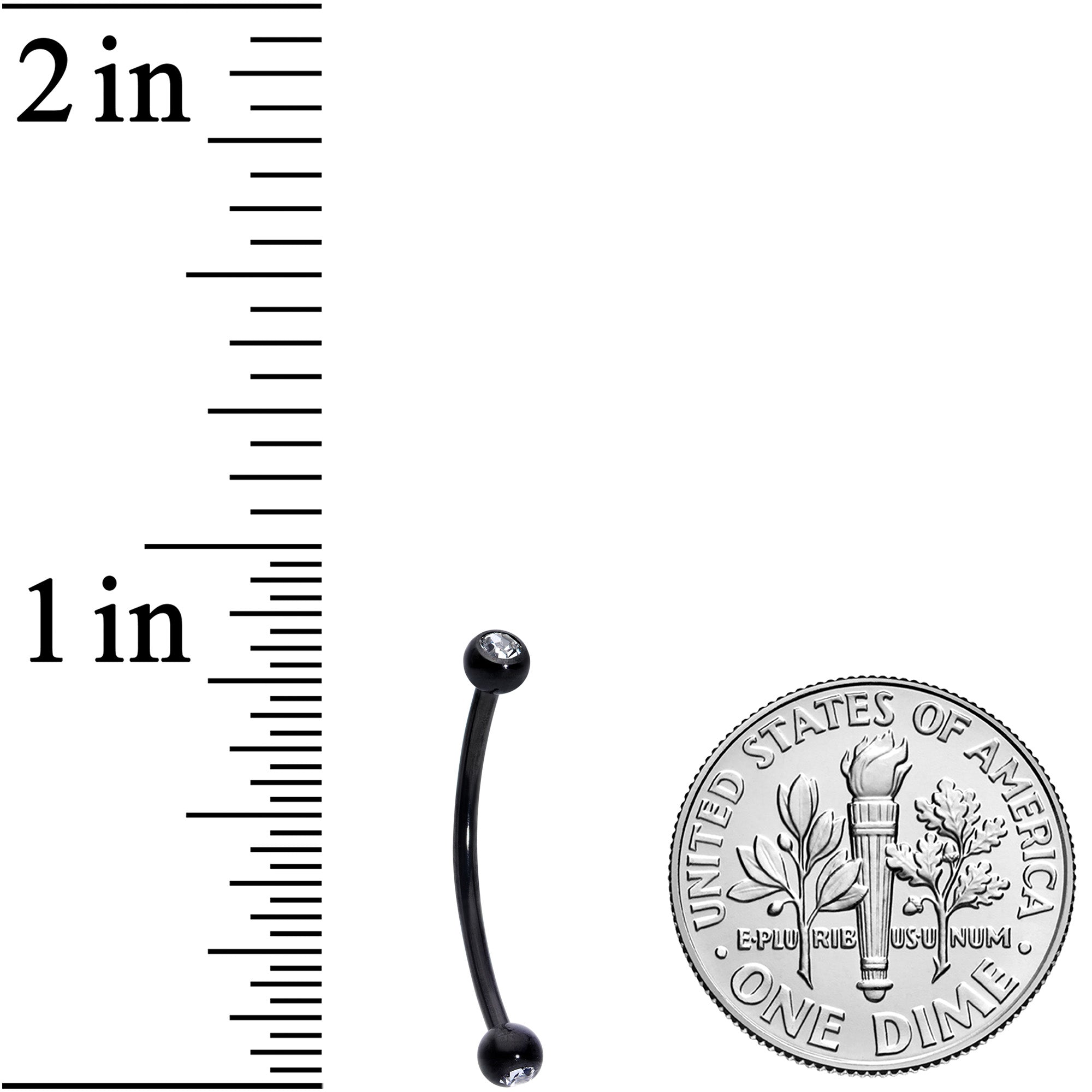 16G 5/8 Clear Gem Ball End Black Curved Barbell