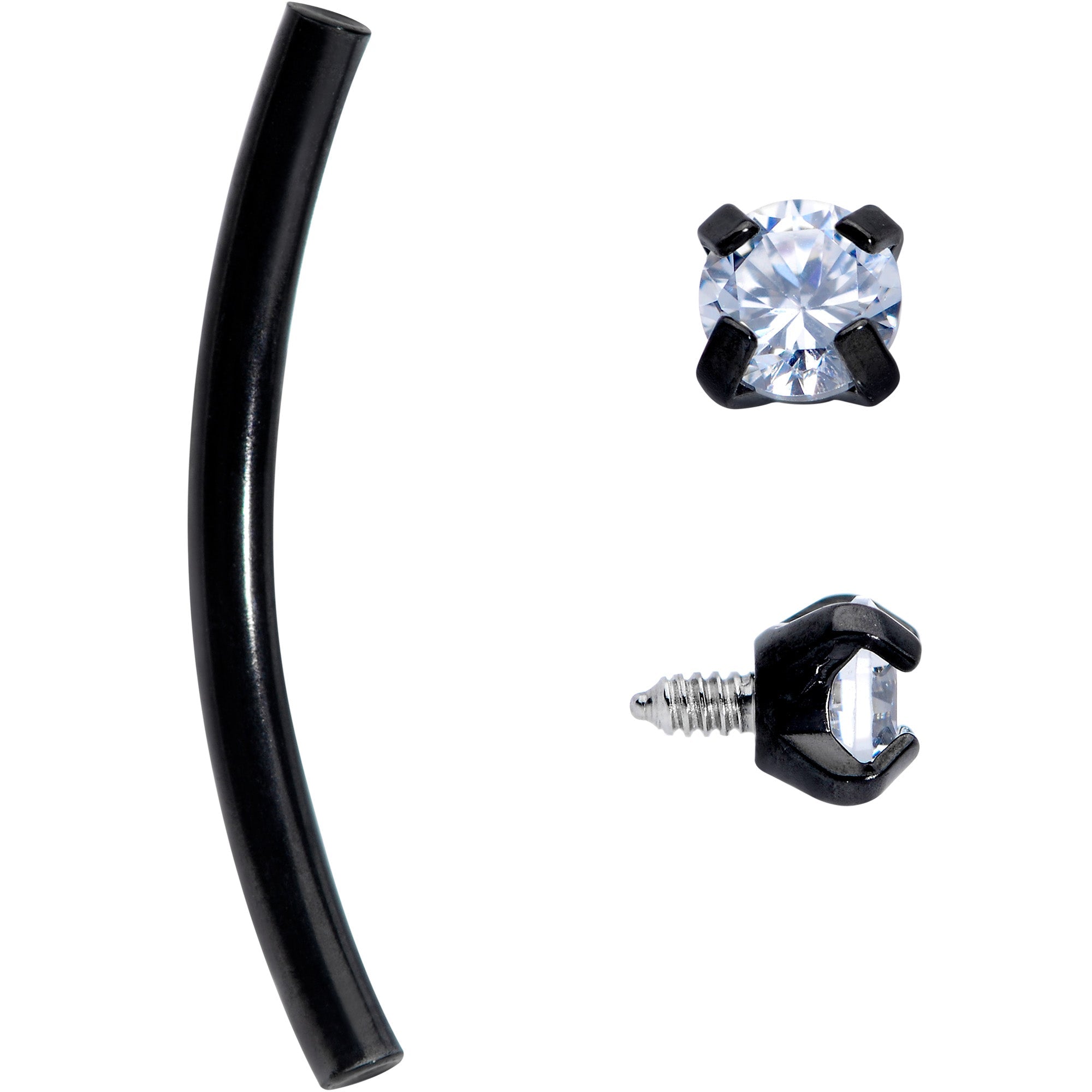 16G 9/16 Clear CZ Gem End Black Curved Barbell