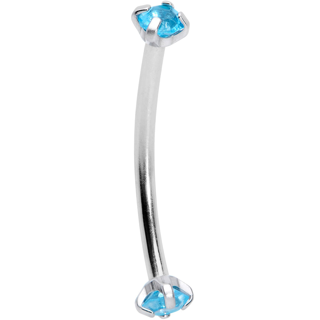 16G 9/16 Aqua CZ Gem End Curved Barbell