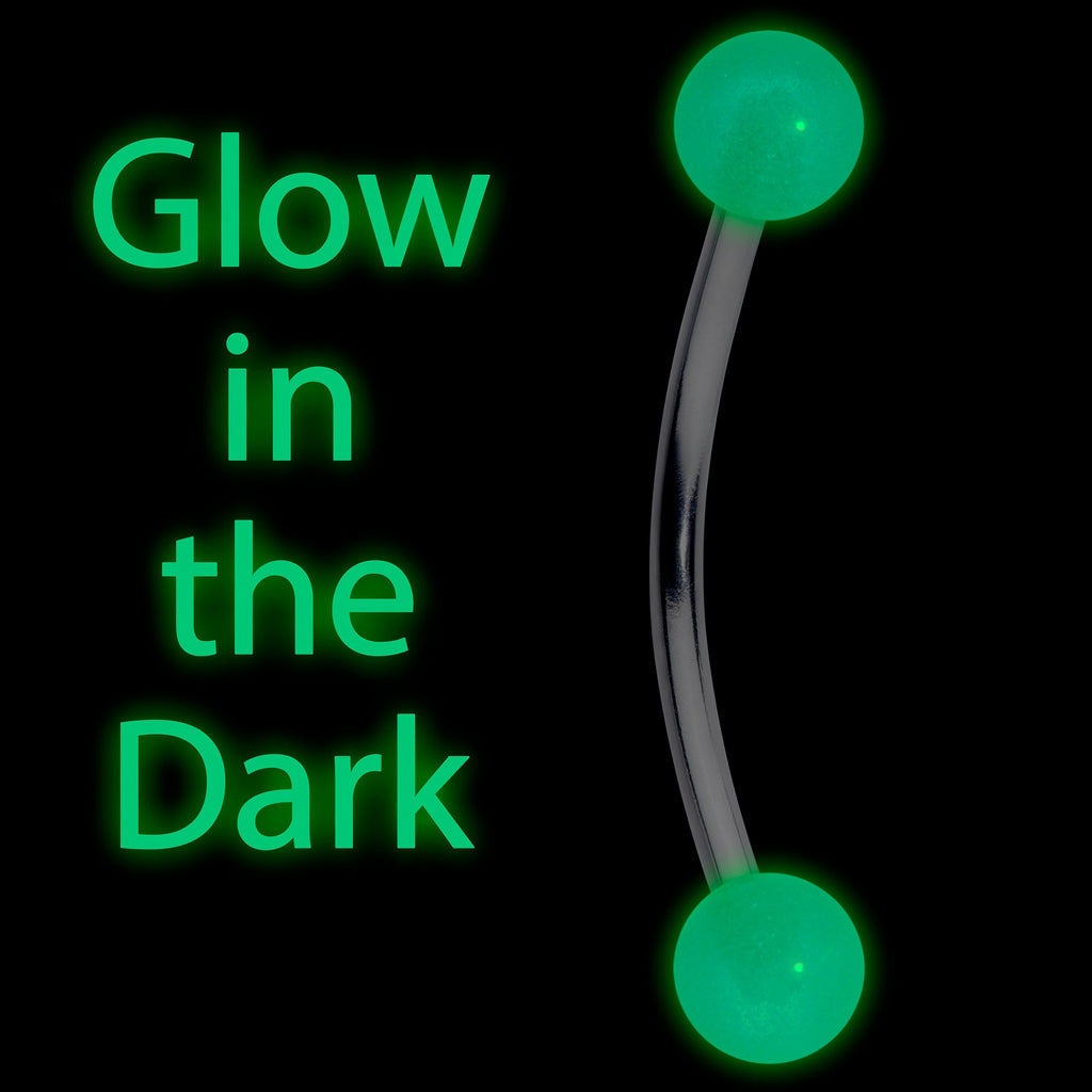 16G 9/16 Green Glow in the Dark Ball End Curved Barbell
