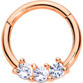 16G 5/16 Clear CZ Gem Rose Gold Tone Trio Hinged Segment Ring