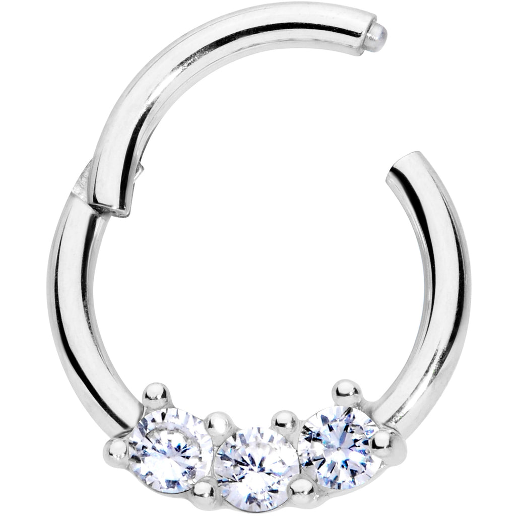 16G 5/16 Clear CZ Gem Trio Hinged Segment Ring