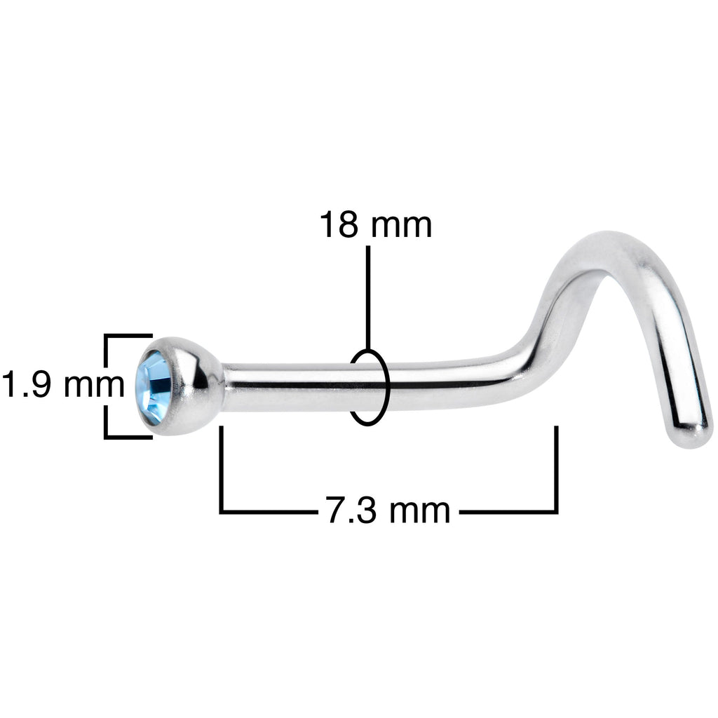 18G Aqua 2mm Grade 23 Titanium Press Fit Left Nose Ring Screw