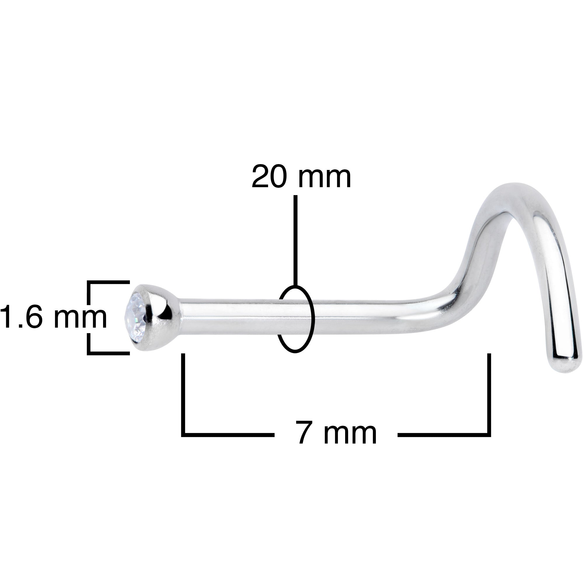 20G Clear 1.5mm Grade 23 Titanium Press Fit Left Side Nose Screw