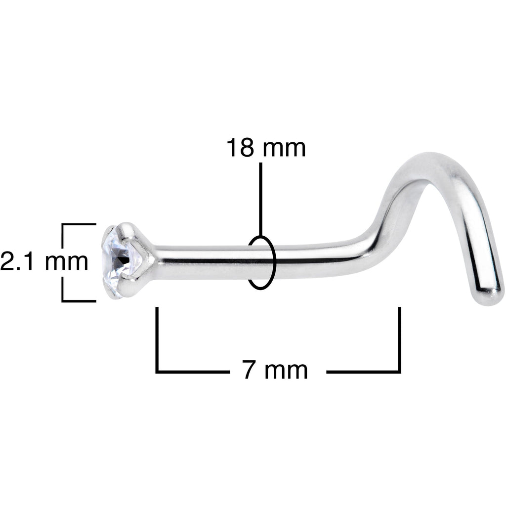 18G 1/4 Clear 2mm CZ Gem Grade 23 Titanium Left Side Nose Screw