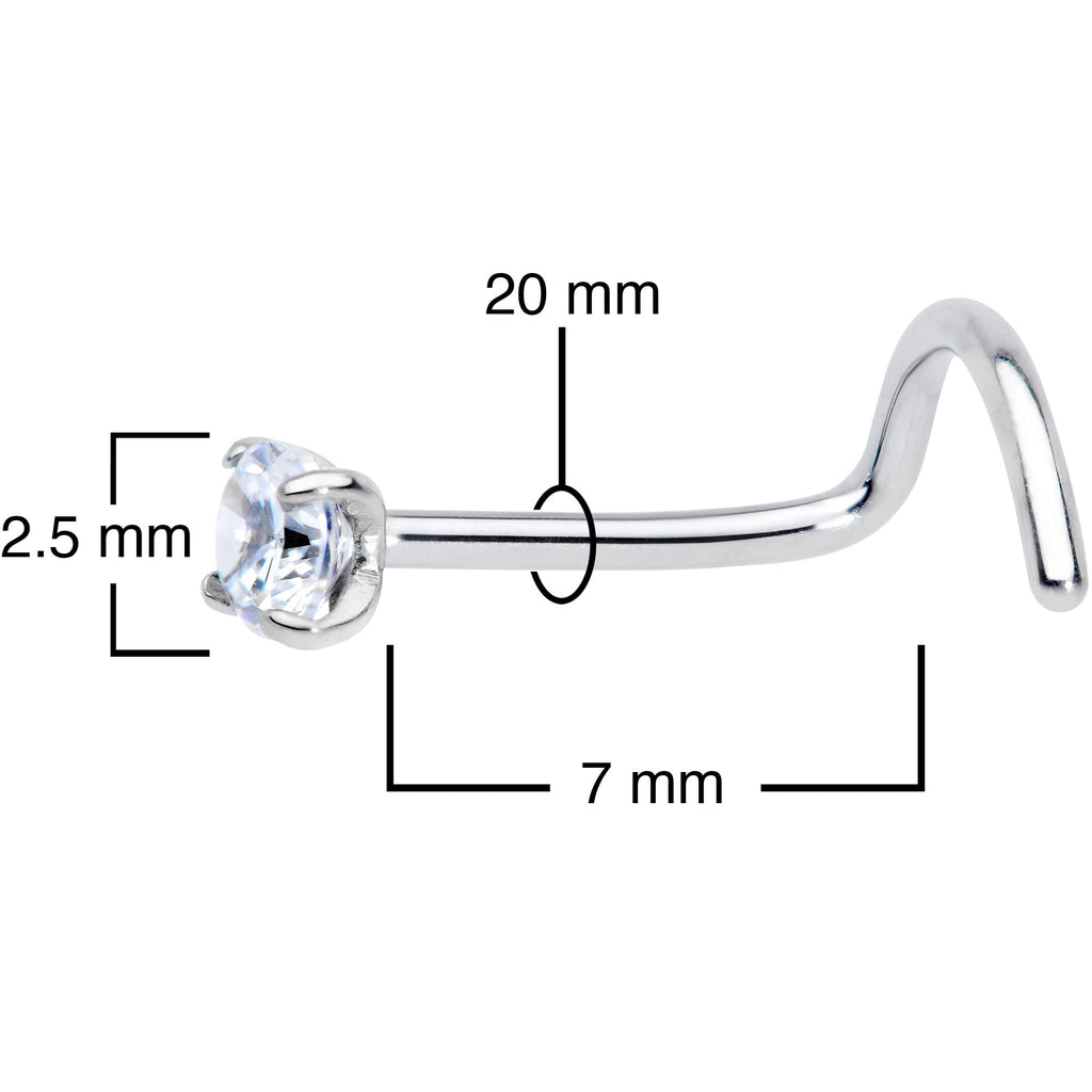 20G 7mm Clear 2.5mm CZ Gem Grade 23 Titanium Left Side Nose Screw