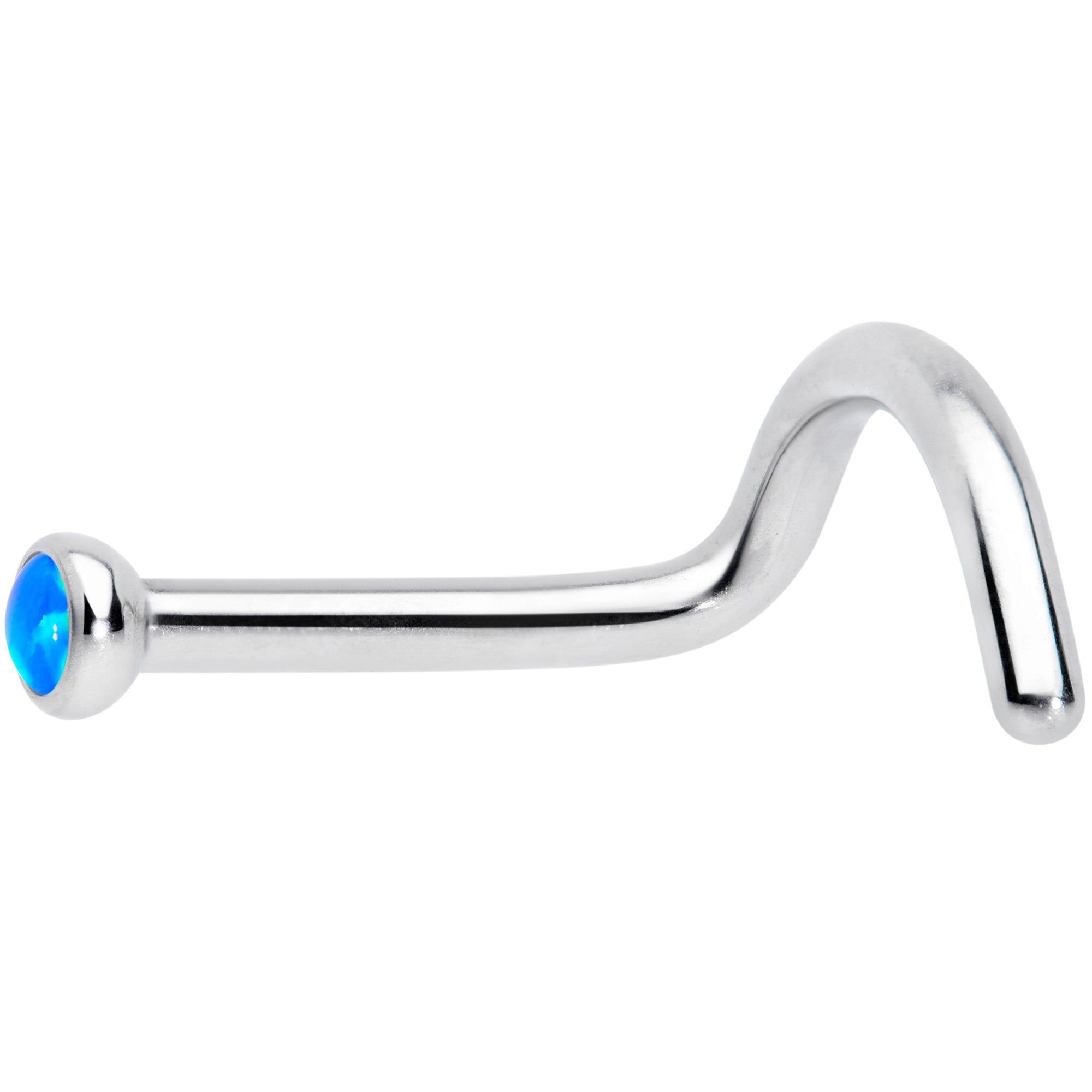 18G 7mm Blue 2mm Synthetic Opal Titanium Left Nose Ring Screw